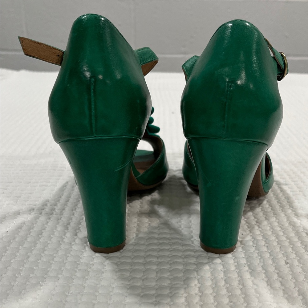Miz Mooz sailor green Ruffle Heels boho romantic feminine sz7.5 - Picture 3 of 11